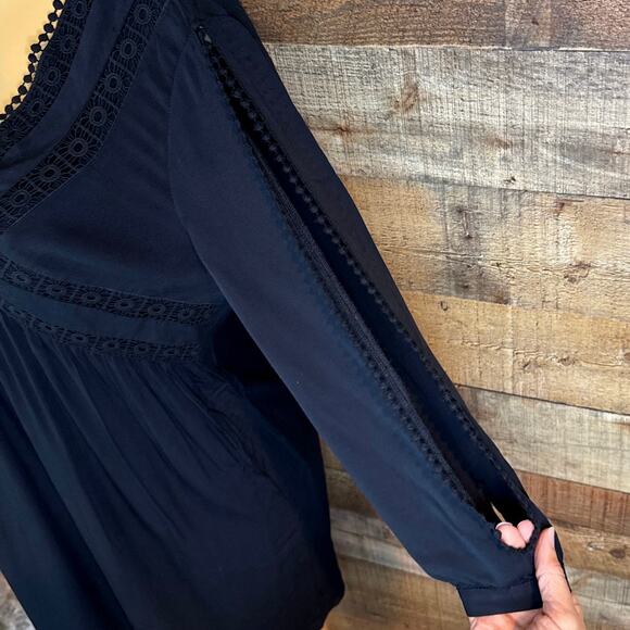 Gianni Bini Solid Black Long Split Sleeve Mini Dress Embroidered Size Small - Picture 5 of 11